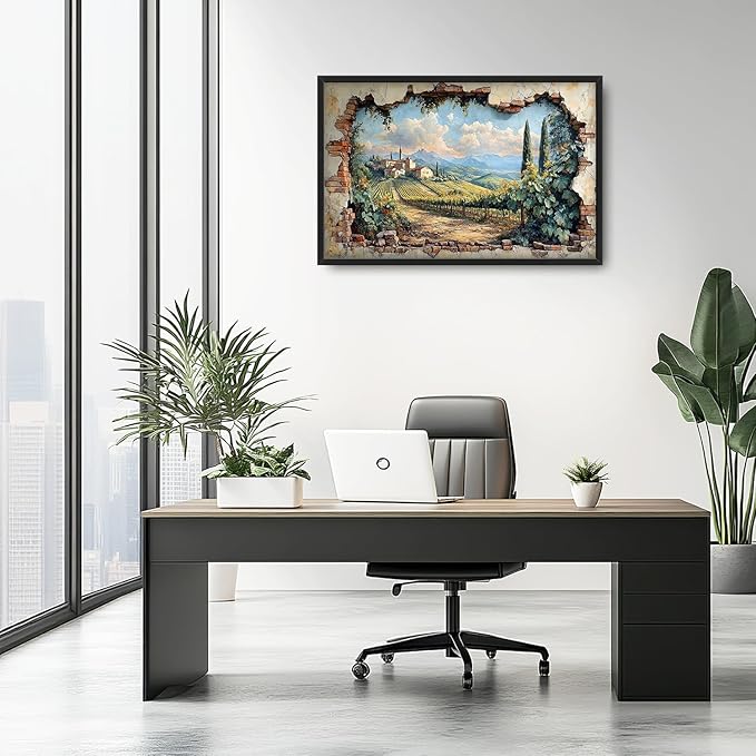 Large Farmhouse Nature Landscape Wall Art for Living Room, Rustic Countryside Canvas Oversized Wall Decor, Vintage Scenery Framed Pictures Painting Print Artwork for Bedroom Dining Room 36L" x 24W"
