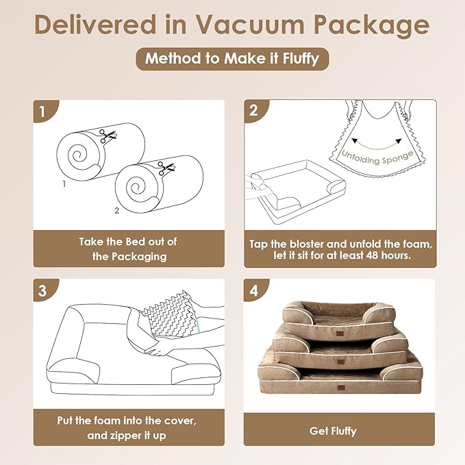 EHEYCIGA Orthopedic Dog Beds for Large Dogs, Waterproof Memory Foam Large Pet Bed with Sides, Non-Slip Bottom and Egg-Crate Foam Dog Couch Bed with Washable Removable Cover, Beige