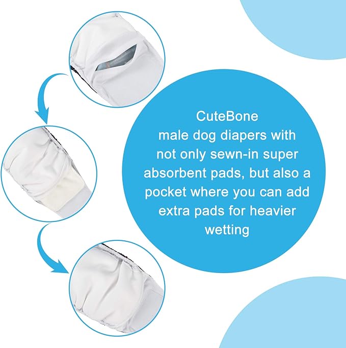 CuteBone Dog Diapers Male Belly Bands 3 Pack for Male Dogs Reusable Puppy Wraps DM62XS