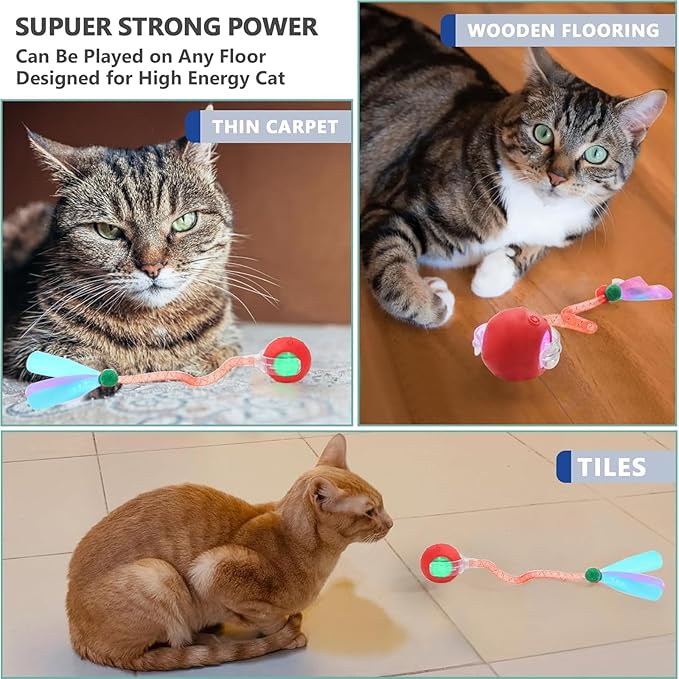 Speed 2.0 Tail Interactive Cat Toys for Indoor Cats, Chirping & Motion Activate Ca t Toy, Smart Kitten Rolling Ball Moving Ball Toys, Rechargeable Dog Cat Bal l for Enrichment Exercise (Blue)