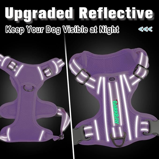 BARKBAY Dog Harness No Pull with ID Tag Pocket - Heavy Duty, Reflective, Easy Control for Large Dogs(Violet Purple,XL)