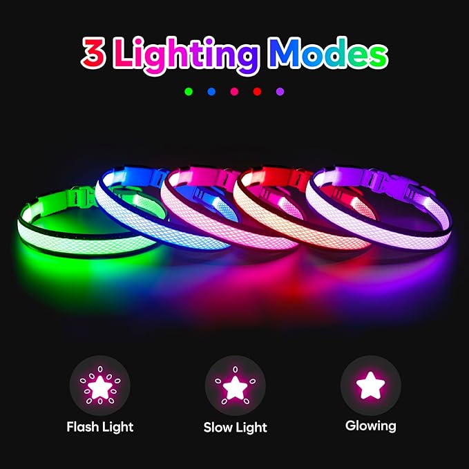 LED Dog Collar, Light Up Dog Collar USB Rechargeable, Brightest Dog Lights for Night Walking, Adjustable Dog Collar Light for Dog Safety (Medium, Ruby Red)