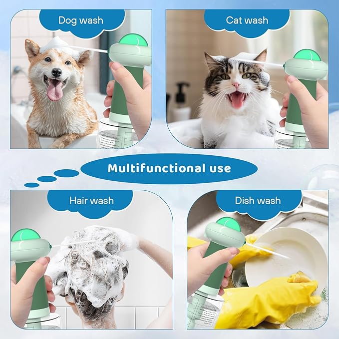 Electric Dog Shampoo Dispenser,IPX7 Cat Shampoo Sprayer,Pet Bath Supplies Automatic Foaming Shampoo Dispenser for Dog Deep Cleaing,Kitchen Sink，Bathroom Green