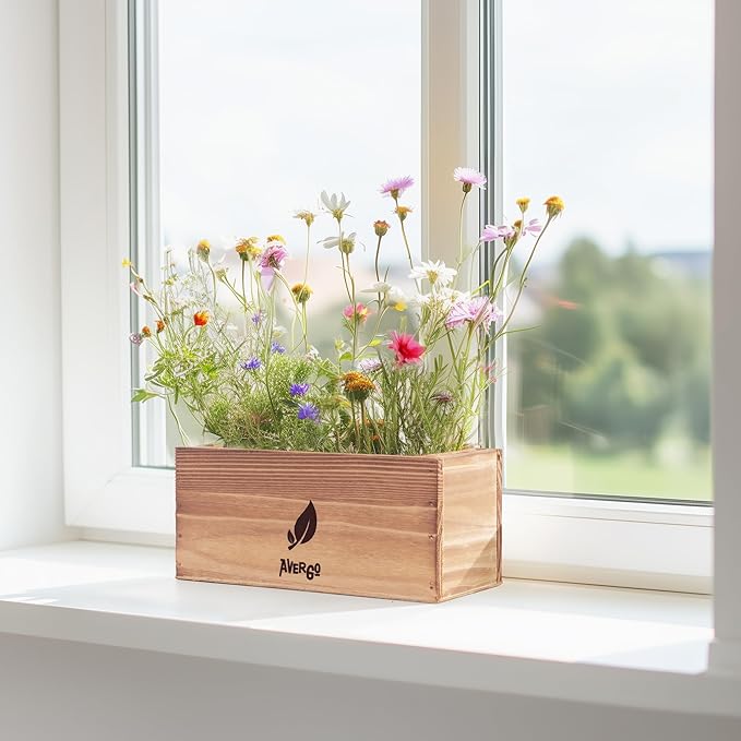 Wildflower Seed Mix Growing Kit - Includes Perennial & Annual Wild Flowers, Burlap Planters, Soil, Wooden Box, and Gardening Tools for Indoor Garden and Patio Planting