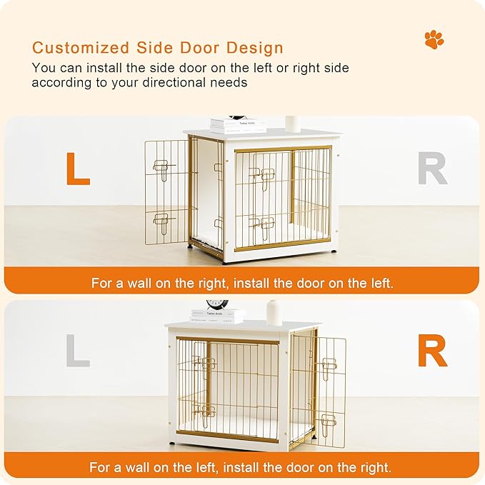 DWANTON Dog Crate Furniture with Cushion, Wooden Kennel Table with Double Doors, Indoor Dog House, Large Size, 38.5" L, White