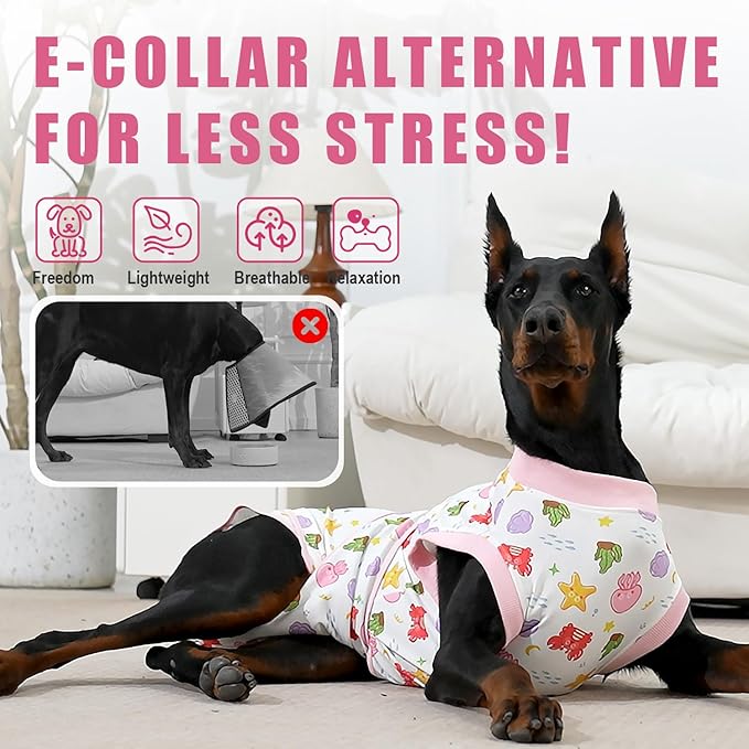 Recovery Suit for Dogs After Surgery, Professional Dog Surgical Suit for Female Spay, Male Neuter, E-Collar & Cone Alternative Dog Onesie for Abdominal Wounds Skin Disease, Jellyfish, XXL