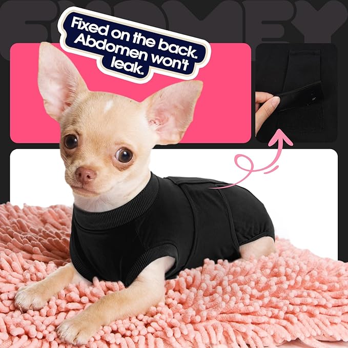 FUAMEY Dog Recovery Suit Male,Dogs Surgery Neuter Suits Puppy Spay Shirts for Female Protect Dog's Skin Anti Licking Abdominal Wounds Doggie Onesie Pet Bodysuit Alternative to Cone Black XXL