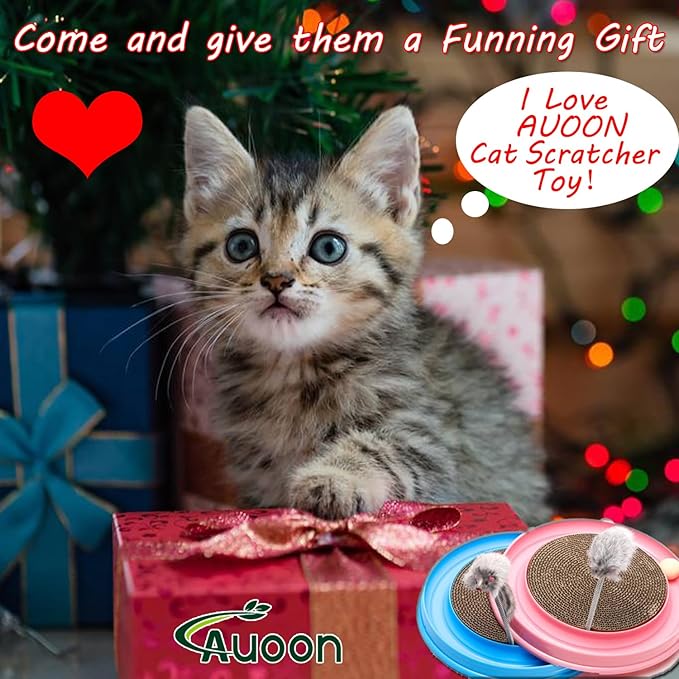 AUOON Cat Scratcher Toy - Cat Scratch Pad with Cat Toy Ball Track and Plush Mouse Toy for Indoor Cats and Kittens (Milk Shake)