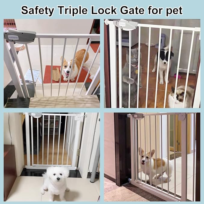 WAOWAO Triple Lock Baby Gate Extra Wide 39.76-43.7" Pressure Mounted Walk Through Swing Auto Close Safety Black Metal Dog Pet Puppy for Stairs,Doorways,Kitchen
