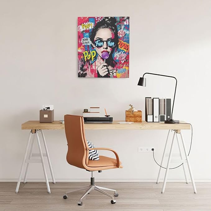 Fashion Women Wall Art Glam Modern Artwork for Girls Banksy Street Graffiti Pop Art Canvas Pictures Painting Print Framed Decorations Gifts for Bedroom Living Room Office 20"x24"