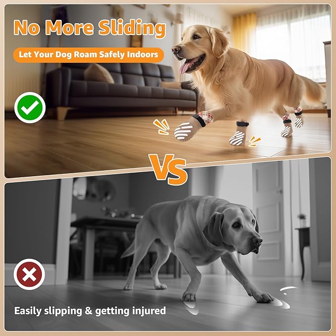 LOOBANI Dog Socks to Prevent Licking Paws - Dog Socks for Hardwood Floors Anti Slip for Traction Control - Dog Grippy Socks for Senior Dog Small Medium Large Dogs on Tile Floors, Caramel XXL