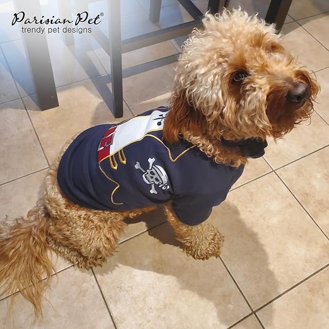 Parisian Pet Captain Sparrow Dog Shirt - Embroidered Pirate Costume - 100% Cotton & Polyester - Sleeved Black Dog Shirt - XL Pet Costume