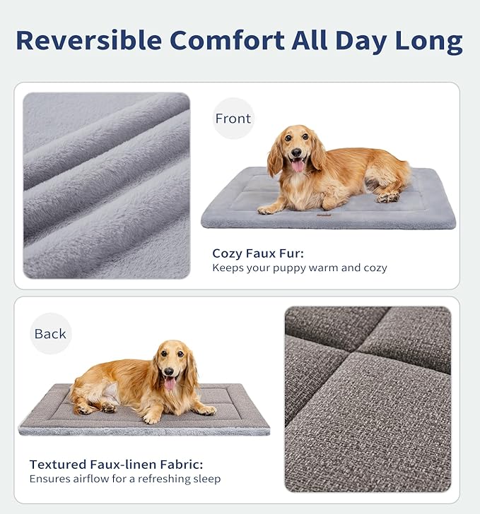 Made4Pets Dog Crate Pad Bed for Extra Large Dogs, Washable & Reversible, Anti-Slip Kennel Mat for Cozy Sleeping, Soft Fluffy Dog Bed for Indoor & Outdoor Use, 48"x30", Gray