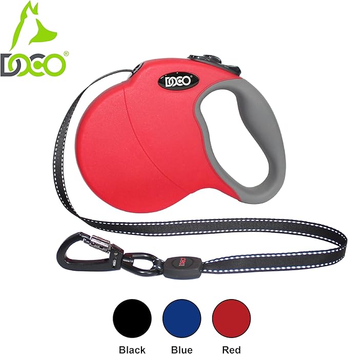 DOCO Retractable Dog Leash for Large Dogs (Length - 16’, Weight - Upto 45lb) Reflective Tape Lead with Stop and Lock Control, Tangle Free 360° Swivel Snap & Anti-Slip Grip (Blue, Medium)