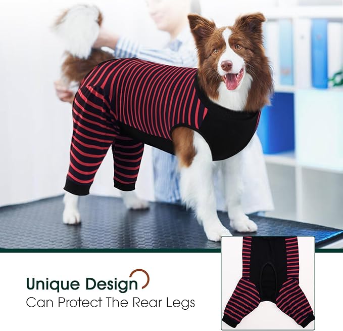 Kuoser Dog Recovery Suit, Anti Licking Dogs Rear Leg Sleeve, Abdominal Dog Surgical Suit with Pants Cover Protect Wounds, Dogs Elbow Protector Soft Pet Surgery Onesie Cone Alternative, Red 4XL