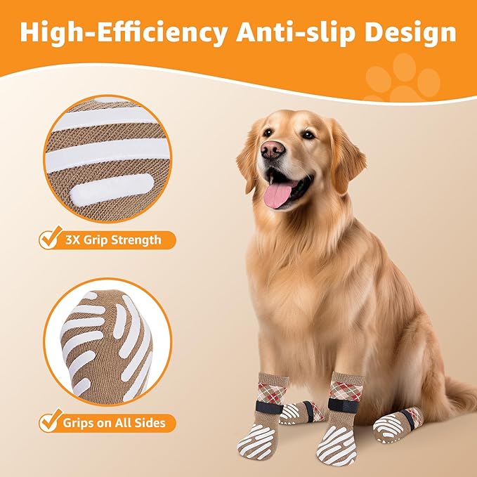 LOOBANI Dog Socks to Prevent Licking Paws - Dog Socks for Hardwood Floors Anti Slip for Traction Control - Dog Grippy Socks for Senior Dog Small Medium Large Dogs on Tile Floors, Caramel XXL