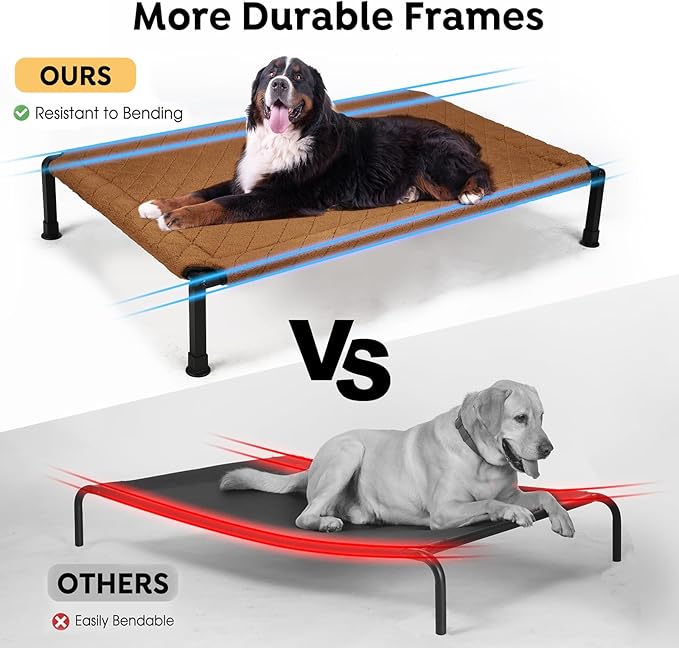 Veehoo Soft Plush Elevated Dog Bed, Raised Dog Beds with Heavy Duty Frame, Non-Slip Silicon Feet, Washable & Breathable Pet Cot for Indoor or Outdoor Use, 47" x 29", Brown, CWC2432A