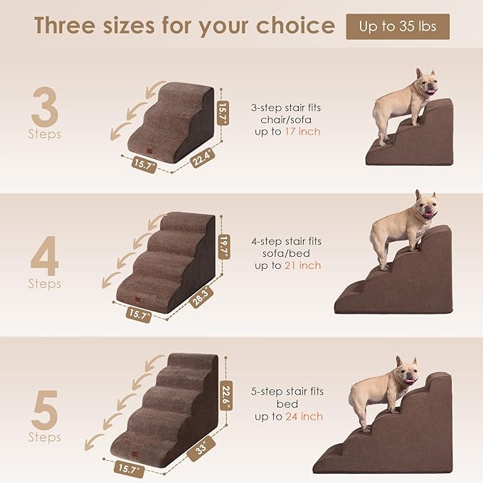 EHEYCIGA Curved Dog Stairs Ramp for High Beds 19.7" H, 4-Step Dog Steps for Small Dogs and Cats, Pet Stairs for High Bed Climbing, Non-Slip Balanced Pet Step Indoor, Brown