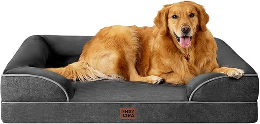 EHEYCIGA Orthopedic Dog Beds for Extra Large Dogs, Waterproof Memory Foam XL Pet Bed with Sides, Non-Slip Bottom and Egg-Crate Foam Big Dog Couch Bed with Washable Removable Cover, Dark Grey