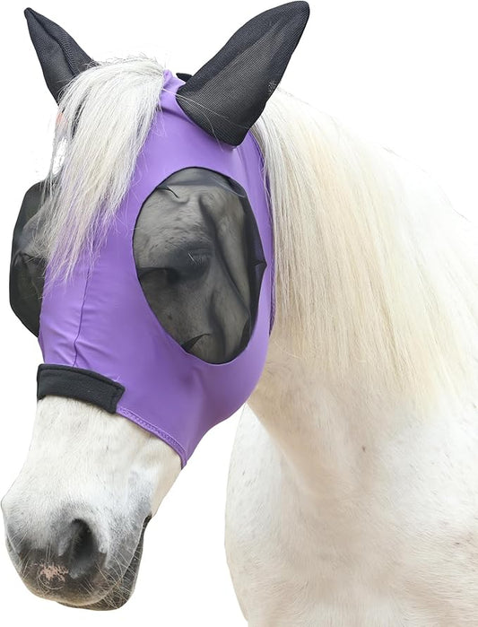 Horse Fly Mask with Ears - Large Eye Space for Full Vision, Breathable Stretch Comfort Fit, UV Protection, Forelock Opening, Easy Pull-On Violet Pony