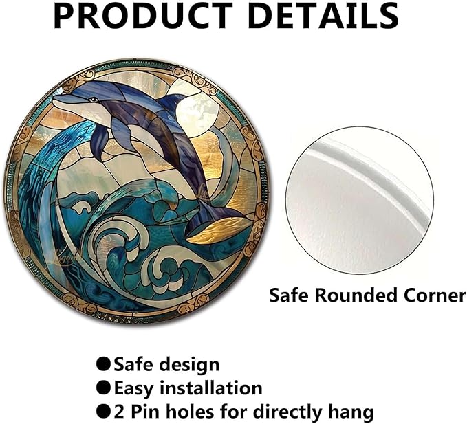 Lygond Metal Tin Stained Glass Dolphin Sign - 1212 Inches for Garden or Gift