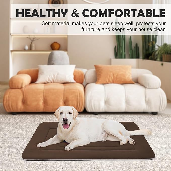 JoicyCo Soft Dog Bed Crate Pad Mat, 42 in Non-Slip Bottom Washable for Large Dogs, Pet Mattress Kennel Pad, Dark Brown