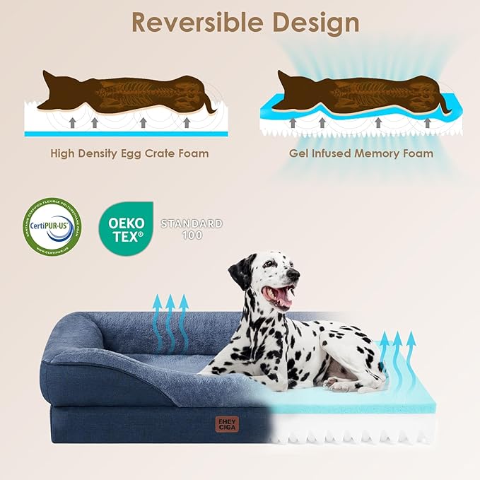 EHEYCIGA Memory Foam Dog Bed for Medium Size, Orthopedic Dog Sofa with Sides and Waterproof Liner, Washable Bolster Pet Couch with Removable Cover, 35x22x6.5 Inch, Navy