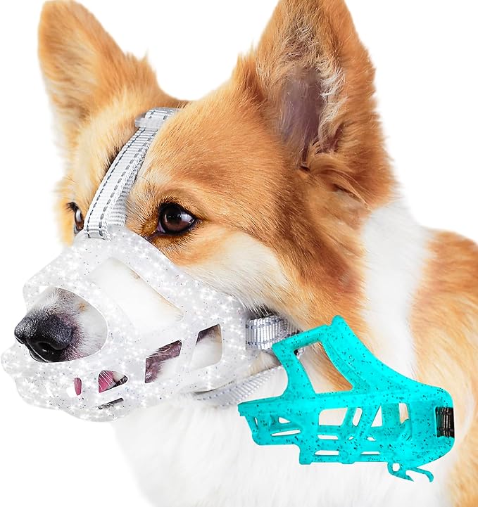 Glow-in-The-Dark Dog Muzzle, Basket Muzzle for Small Medium Large Dogs,Anti-Biting Chewing, Lightweight Cage Design,Allows Drinking & Panting,for Grooming & Training (Transparent Size M)