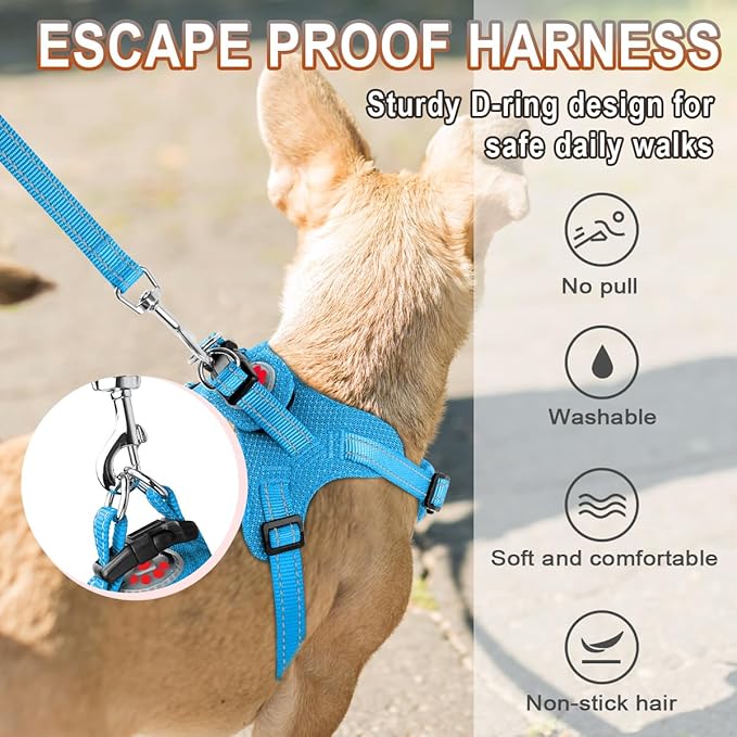 Dog Harness Step in Dog Vest Harness, Reflective Adjustable Puppy No Pull Harness Breathable Soft for Small and Medium Dogs Cats, Blue, XS