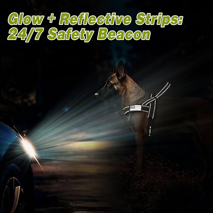 Forestpaw No Pull Dog Harness - Soft Flannel Padded Tactical Dog Vest Harness with Quick Release Buckle, Adjustable Reflective Pet Harness for Medium Dogs Walking Training,Green M