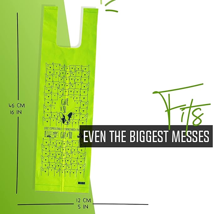 100% Certified Home Compostable Dog Poop Bags with Handles - 10% to Charity - ASTM D6400 & EN 13432 Compliant - 120 x Plant Based X Large Compostable Poop Bags (10 Rolls)