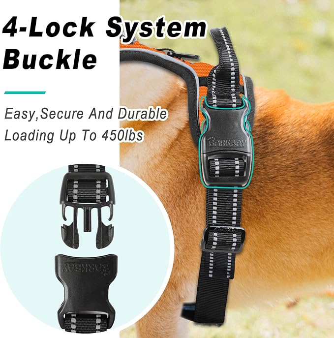 BARKBAY No Pull Dog Harness Large Step in Reflective Dog Harness with Front Clip and Easy Control Handle for Walking Training Running(Orange,S)
