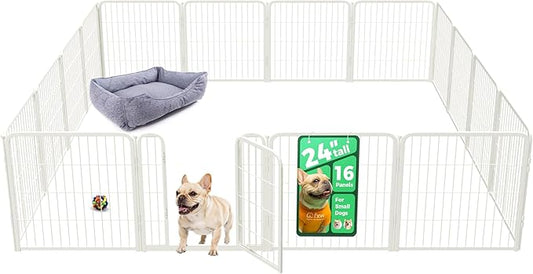 FXW Homeplus Unleashed Indoor Dog Playpen - Stress-Free and Safe Play, Heavy Duty 24 Inch 16 Wire Panels Dog Pen for Puppy and Small Dogs, White│Patented
