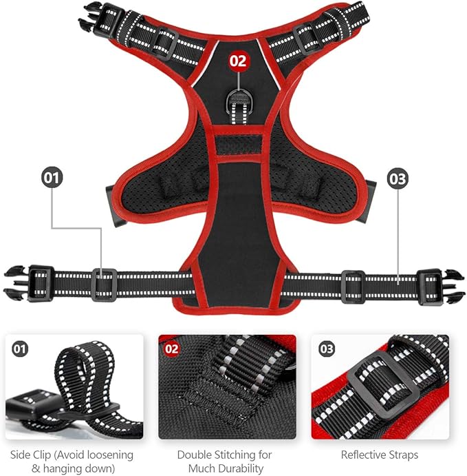 PHOEPET 2019 Upgraded No Pull Dog Harness, Reflective Adjustable Vest, with a Training Handle + 2 Metal Leash Hooks+ 3 Snap Buckles +4 Slide Buckles(XL, Black)