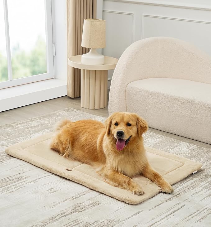 MADE 4 PETS Dog Crate Pad Bed for Large Dogs, Washable & Reversible, Anti-Slip Kennel Mat for Cozy Sleeping, Soft Fluffy Dog Bed for Indoor & Outdoor Use, 41"x29", Beige