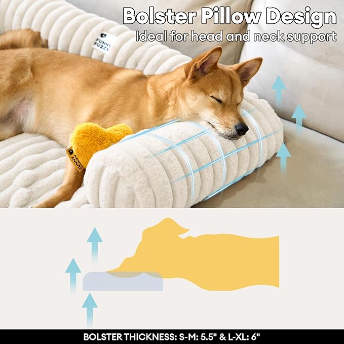 FUNNY FUZZY Pet Couch Cover for Sofa, Calming Dog Bed for Couch, Fluffy Plush Dog Couch Mat for Furniture Protector for Large Medium Small Dogs and Cats, Cream White