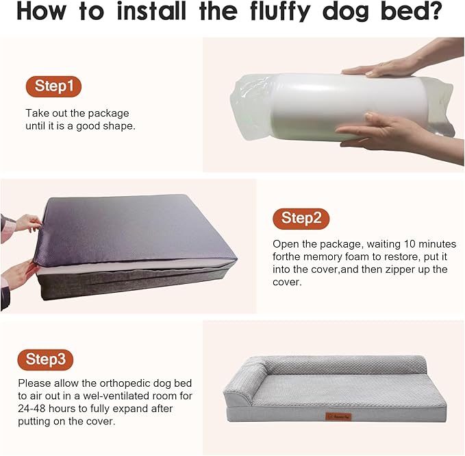 Orthopedic Dog Beds Large Sized Dog, 3 Inch Memory Foam Pet Bed for Medium and Large Dogs, Washable Removable Cover, Nonskid Bottom, Waterproof, 44x32 Inches XXL Light Grey
