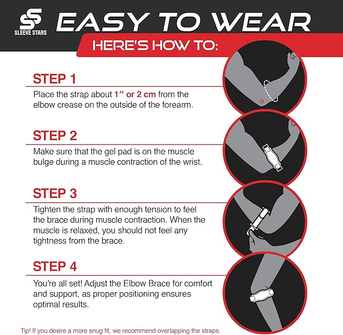Sleeve Stars Tennis Elbow Brace for Women - Adjustable Tennis Elbow Strap, Golfers Elbow Brace for Men, Counterforce Brace for Tendonitis Relief, Fits 9"-23" (Single/Light Blue)