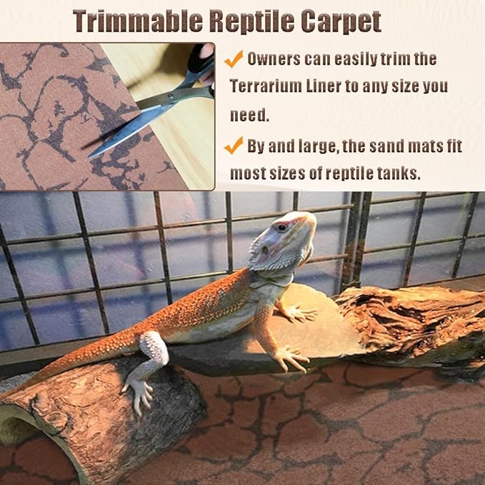 Tfwadmx Reptile Carpet Sand Mat for Bearded Dragon Terrarium Substrate Liner Brown Reversible Lizard Bedding Mats for Cage Leopard Gecko Tortoise Turtle Snake Chameleon with Tweezer 20"x 39"(1 Pcs)