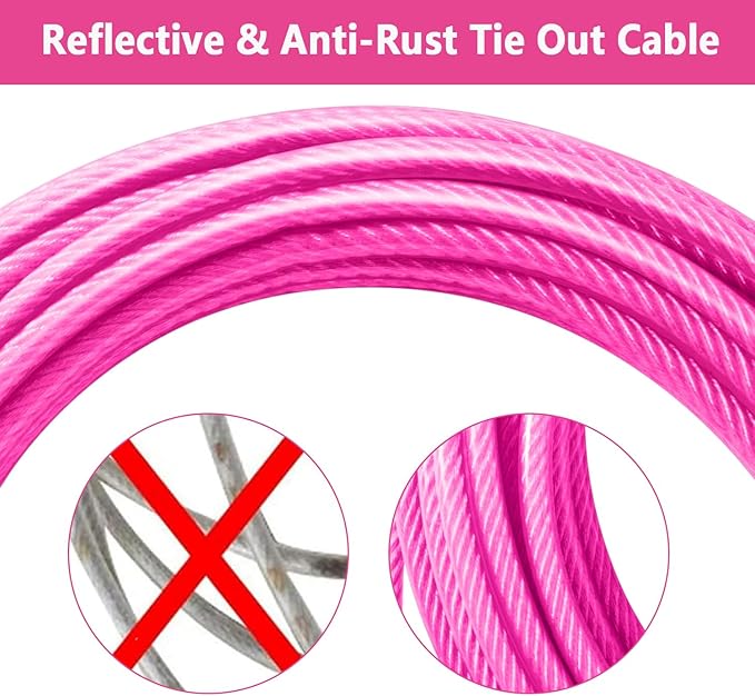 Dog Tie Out Cable 10FT-500Lbs,Heavy Duty Dog Leads&Tether for Yard with Swivel Hook,Small Large Dogs Leash Line for Outside,Rust Chew Proof Dogs Run Cable for Outdoor Camping(Pink, 10FT)
