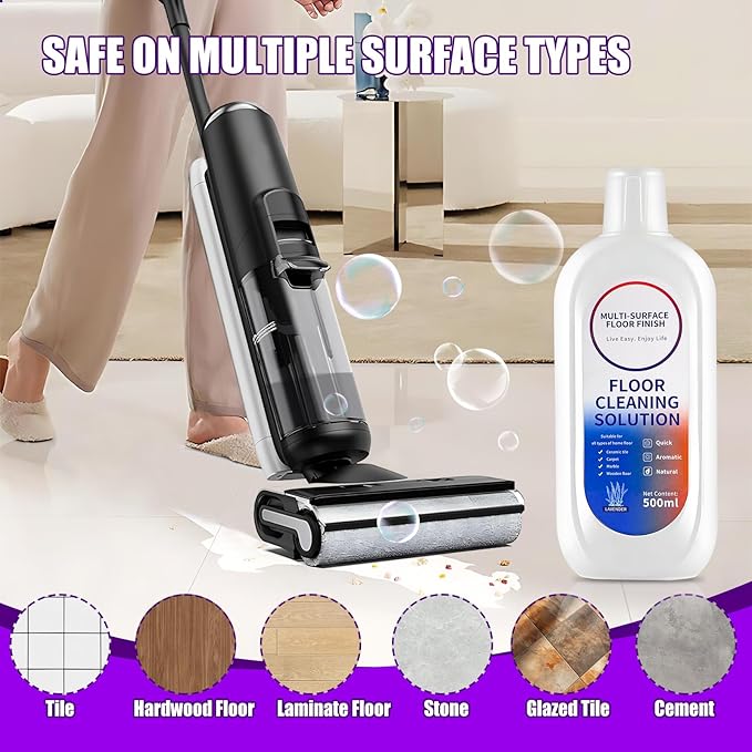 Floor Cleaning Solution Compatible with Tineco iFLOOR Series, All Robot Vacuums & Wireless Wet-Dry Mops, 4 Bottle Floor Cleaner Refill, Lavender Scent