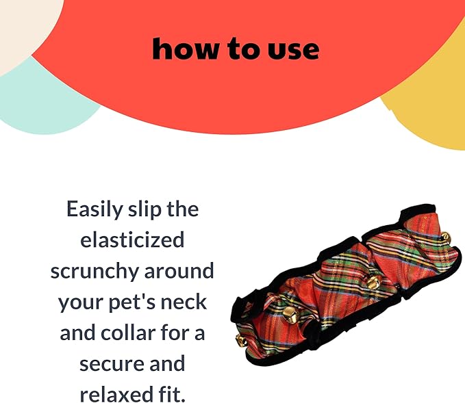 Huxley & Kent Ruff Pet Scrunchy | Shiny Christmas Plaid (Extra-Large) | Festive Christmas/Holiday Neckwear for Dogs/Cats | Fun Stretchable Costume Accessory | Soft Collar with Bells