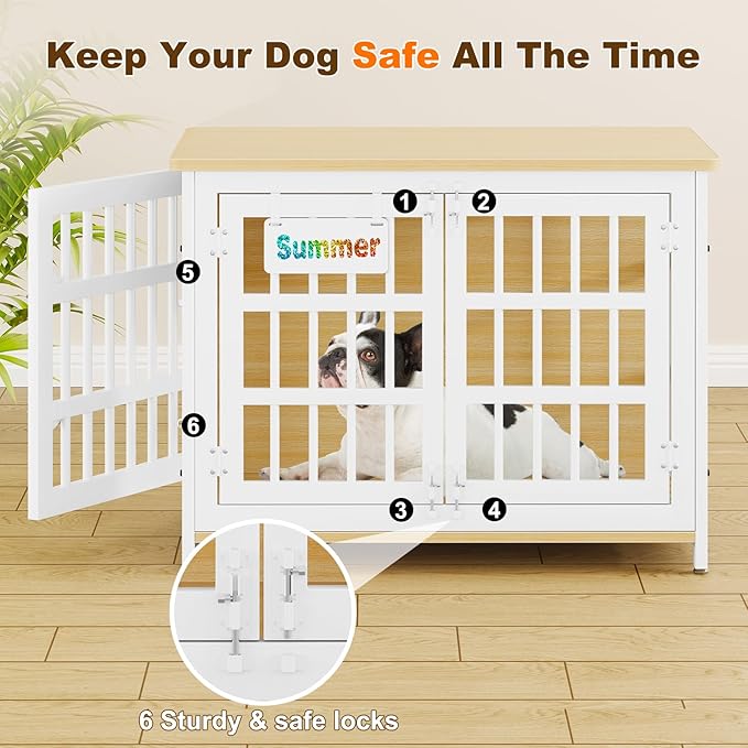 EasyCom 33" Dog Crate Furniture with Name Tag, Heavy Duty Dog Kennel Indoor for Medium and Small Dogs, Double-Doors Sturdy Metal Dog Cage, Decorate House as TV Stand, End Table, Bedside Table