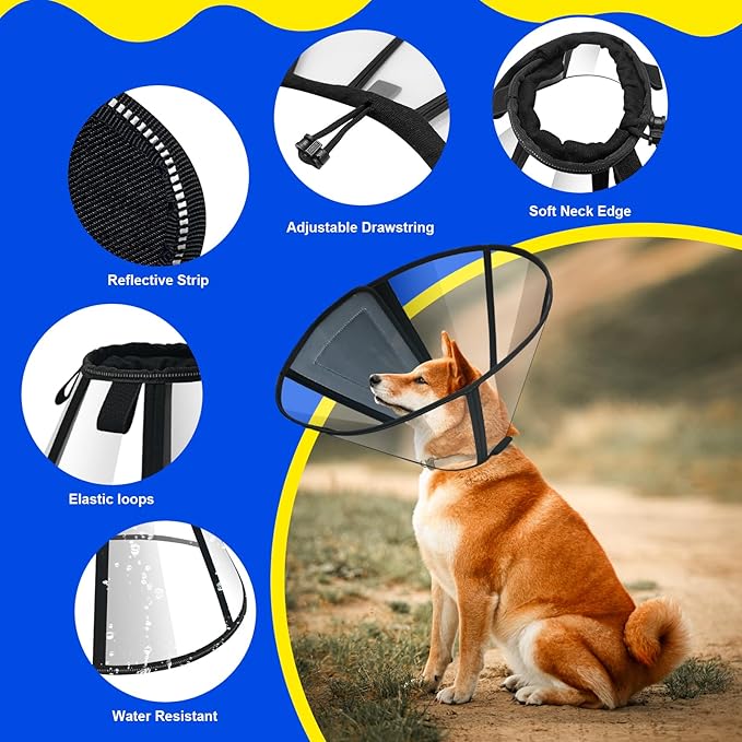 Lainergie Adjustable Soft Dog Cone Collar for After Surgery Recovery, Comfortable Pet Recovery Protective Collar for Medium Large Dogs, Elizabethan Dog Neck Collar (XL, Black)