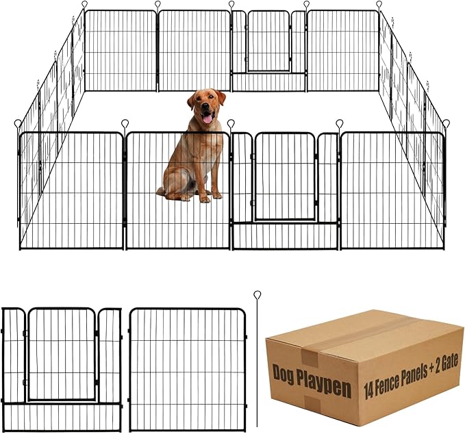 Dog Playpen,24 32 40 48 in(H) Pet Fence Outdoor for Rv Camping,Garden Fence Medium Animal Barrie for Yard,11Ft(L)-56Ft(L) Black Metal Temporary Fencing