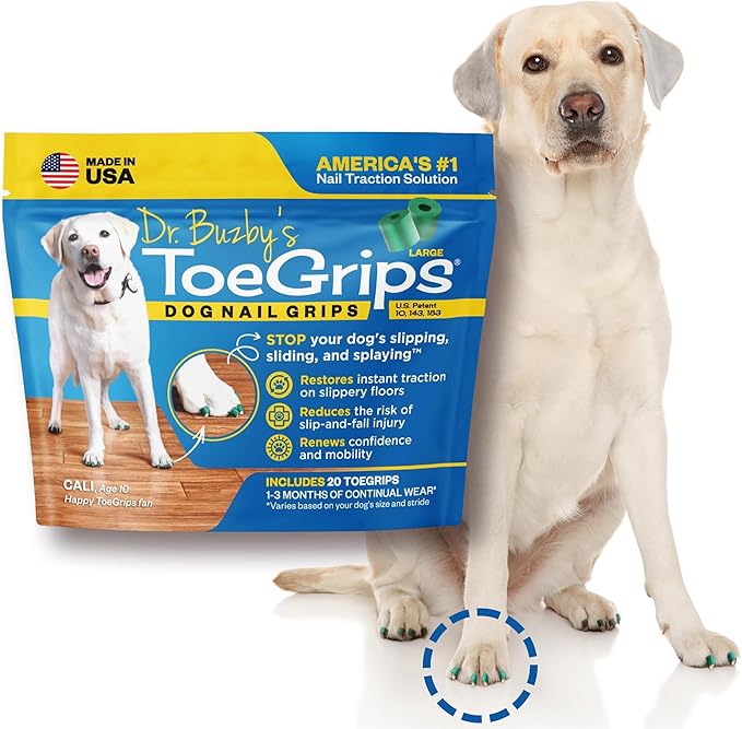 Dr Buzby's Large ToeGrips for Dogs - Instant Traction on Wood/Hardwood Floors - Anti Slip Relief - Grippers for Senior Dogs - Stop Sliding Instantly - Rubber Nails for Paws - 1 Pack (20 Grips)