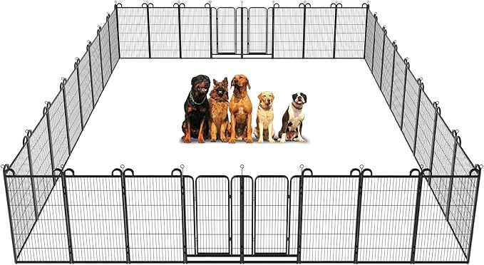 Dog Playpen Outdoor 32 Panels Heavy Duty Dog Fence 47" Height Anti-Rust with Doors Portable for RV Camping Yard, Total 71FT, 406 Sq.ft, Snowy Black