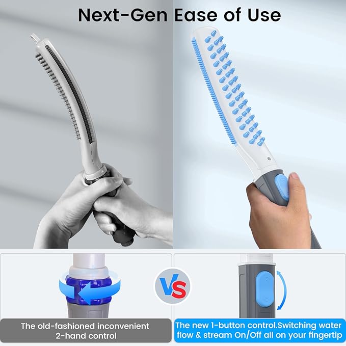 Dog Shower Attachment, Dog Washing Hose Attachment with Metal T-Diverter, Dog Bathing Supplies with 3 Spray Modes & One-Button ON/OFF Indoor and Outdoor Sprayer 8-Foot Hose