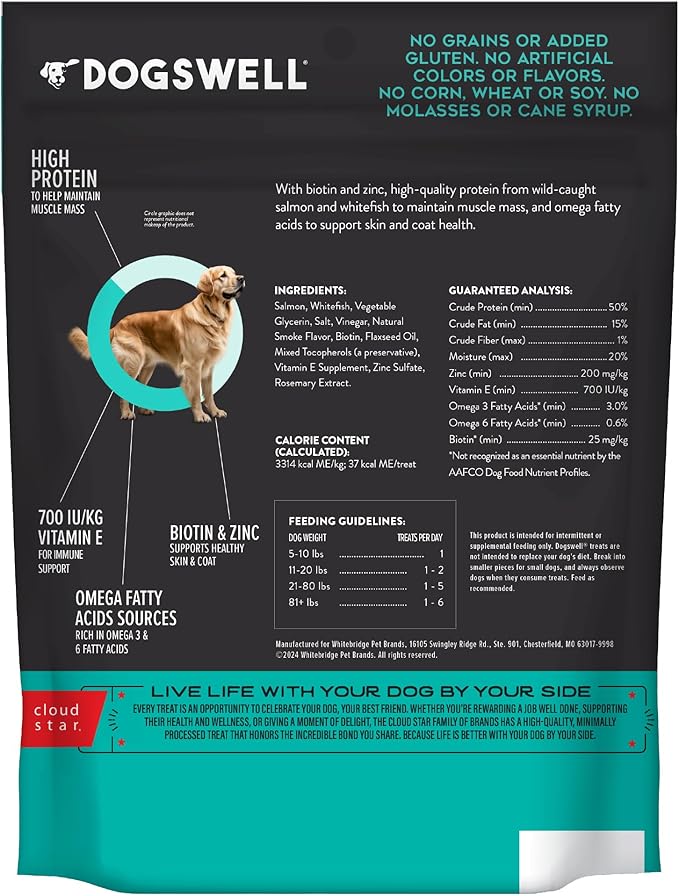 Dogswell Skin & Coat Jerky Dog Treats, Salmon, 10 oz. Bag