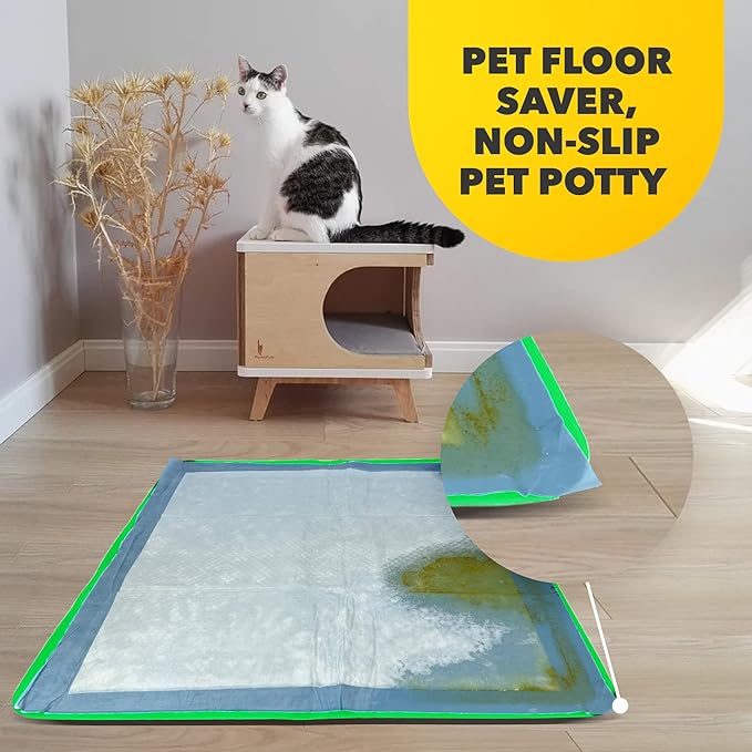 TidyFriend Dog Pee Pad Holder Tray Fits for 24” x 24” Wee Wee Pee Pads - Stable Grip, Raised Edges, Quick-Wipe Silicone Surface Dog Potty Tray Holder for Indoor Flooring Protection (Green)